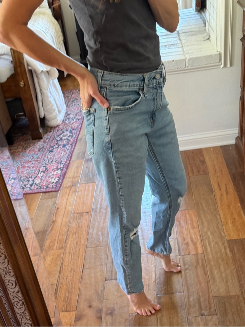 Levi's Light Blue Distressed Straight-Leg Jeans - Picture 2 of 12